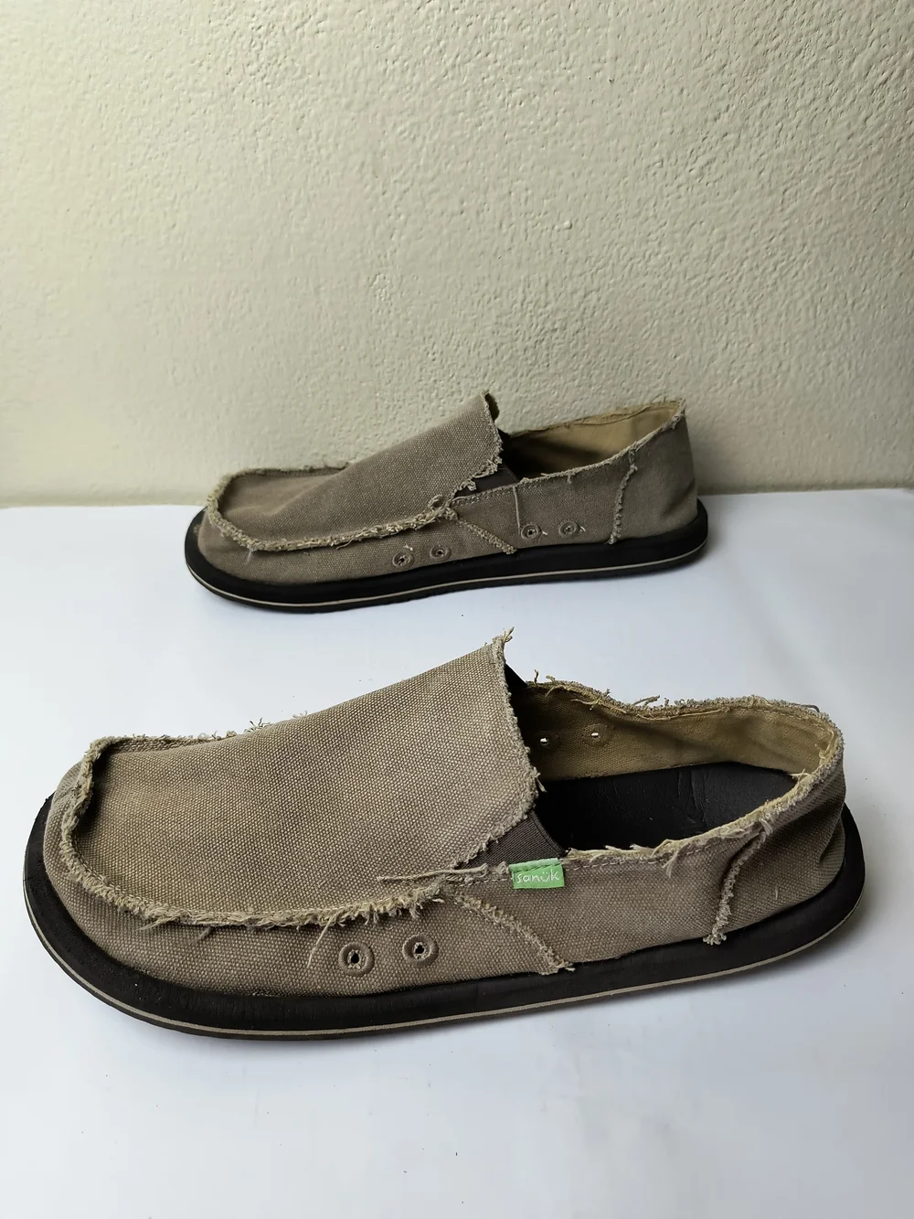 Sanuk Chiba Men's 13 Canvas Slip-On Loafers Shoes in Brown